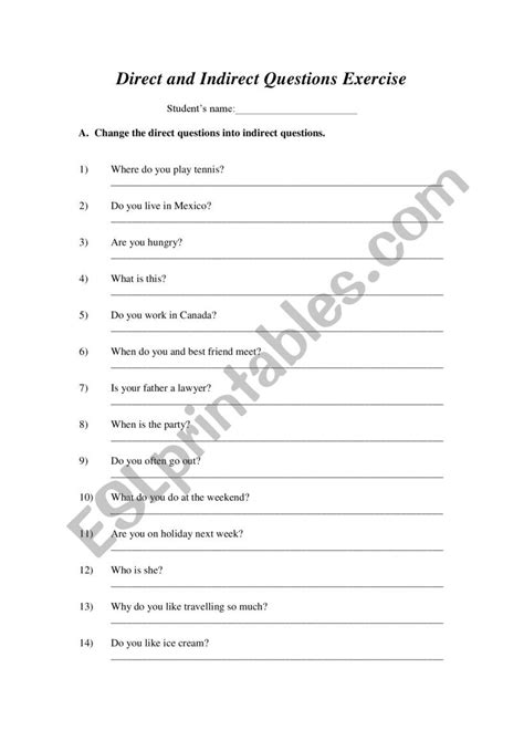 Direct And Indirect Questions Worksheets Worksheets For Kindergarten