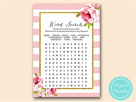 Word Search Bridal Word Search Game Paris Pink Chic Floral Etsy