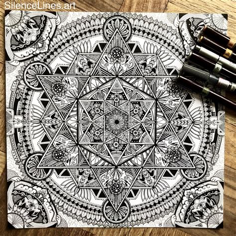 Mandala Sacred Geometry Rotting Illustration Zentangle Ink Black