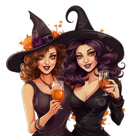 two witches having a good time together at halloween party witches celebrating halloween