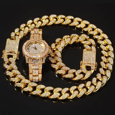 2021 Men Hip Hop Iced Out Bling Chain Necklace Bracelets Watch 20mm