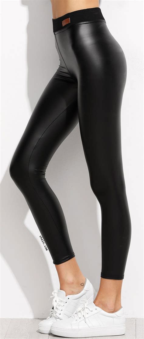 Black Contrast Elastic Waist Faux Leather Leggings This Is An Exclusive