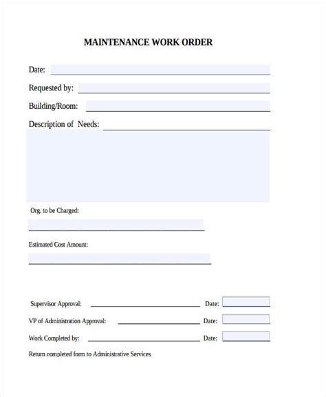 Free Printable Maintenance Work Order Template Printable Templates
