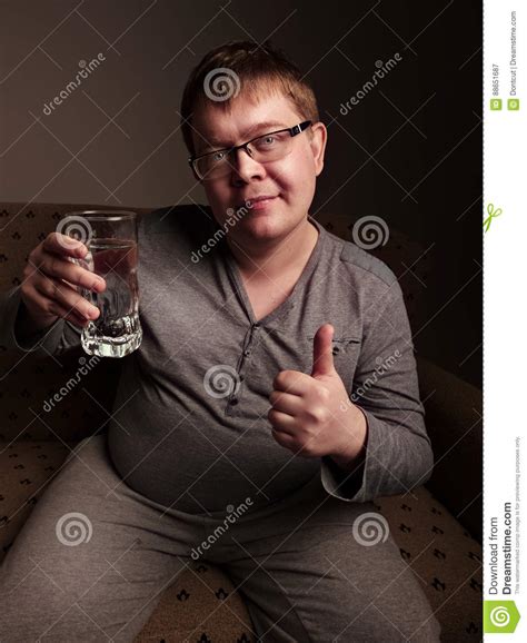 Overweight Man Drinking Water Stock Image Image Of Carbodhydrate