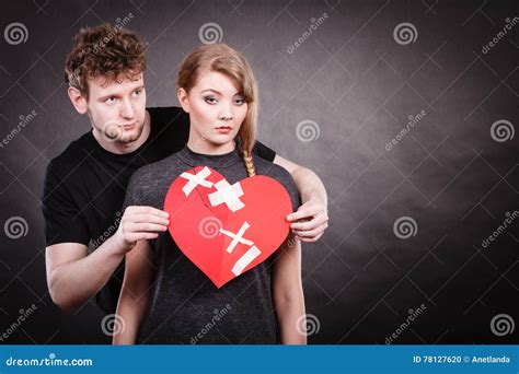 Sad Couple Holds Broken Heart Stock Photo Image Of Dating Grief