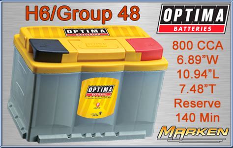 Optima Yellowtop Rectangle Battery 9048 148 H6 Group 48