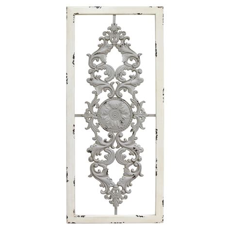 Distressed Scroll Panel Metal White Wood Framed Wall Art In 2021