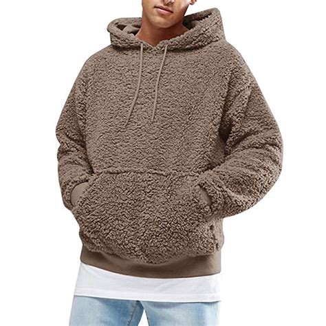 Hoodie Pullover Outerwear Sweatshirt Top Mens Winter Fluffy Hooded