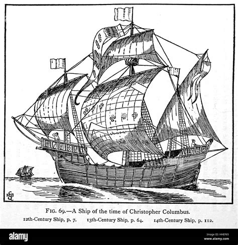 Engraving Depicting A 15th Century European Ship Dated 15th Century