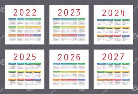 Calendário 2022 2023 2024 2025 2026 E 2027 Anos Conjunto De Vetores