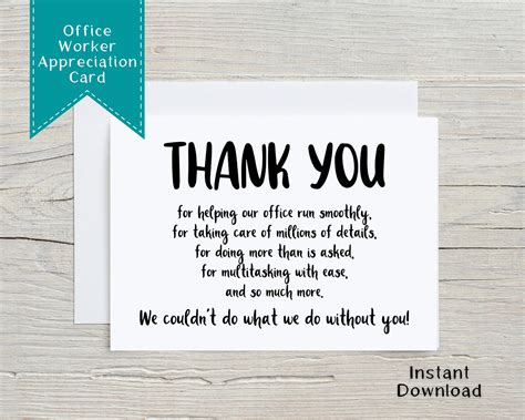 Office Thank You Card Administrative Professionals Day Card Etsy