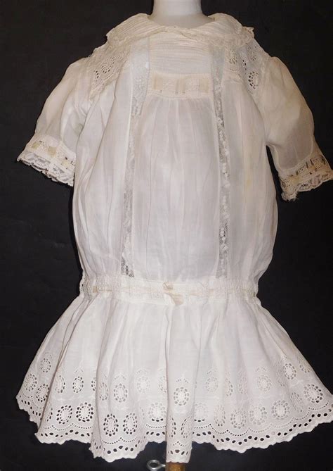 Pretty Antique White Drop Waist Dress For A Large Doll From