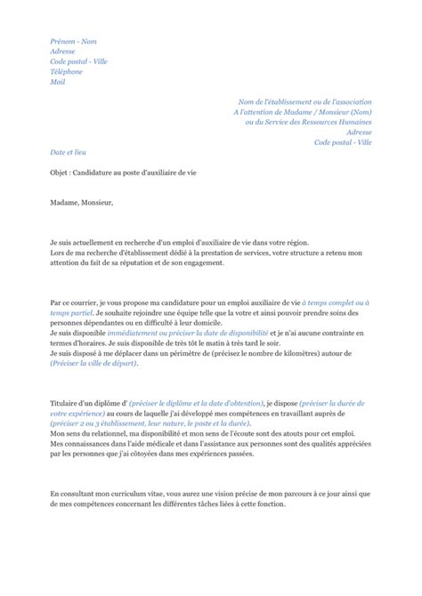 Lettre de motivation auxiliaire de vie  DOC, PDF  page 1 sur 2