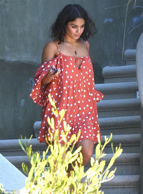 Vanessa Hudgens Flashes Her Pins In Off The Shoulder Mini Dress While