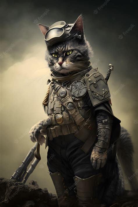 Premium Photo Cat Wearing Military Helmet