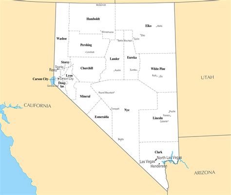 Large Administrative Map Of Nevada State With Major Cities Nevada State Usa Maps Of The
