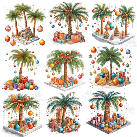 Tropical Christmas Watercolor Palm Tree Clipart Png Palm Tree Etsy