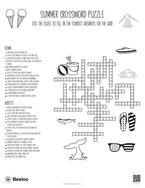 Summer Crossword Puzzle • Beeloo Printable Crafts And Activities For Kids