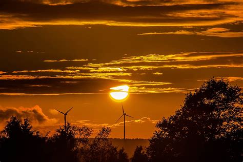 Hd Wallpaper Wind Turbines During Sunset Backlit Clouds Dark Dawn