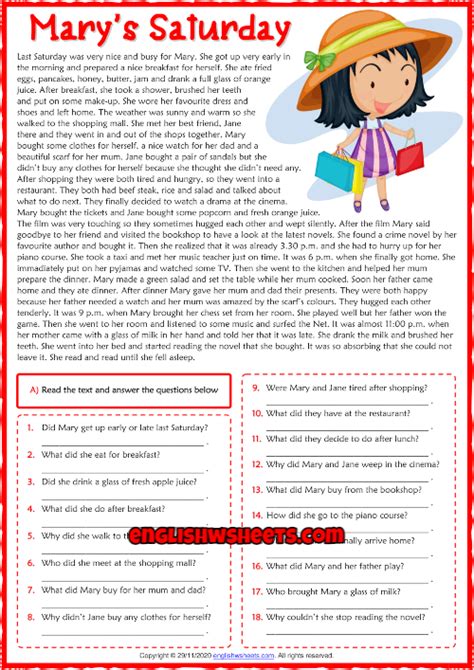 Past Simple Esl Reading Comprehension Questions Worksheet