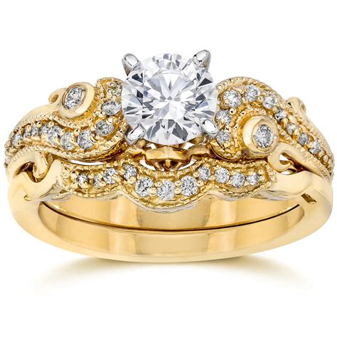Emery 34ct Vintage Diamond Engagement Wedding Ring Set 14k Yellow Gold