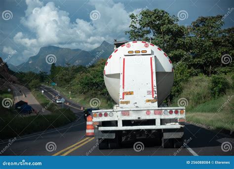 Cement Transport Truck On A Highway Between Mountains In Colombia