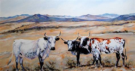 Terry Kobus Originals Gallery Herd Of Nguni Cattle In The Karoo