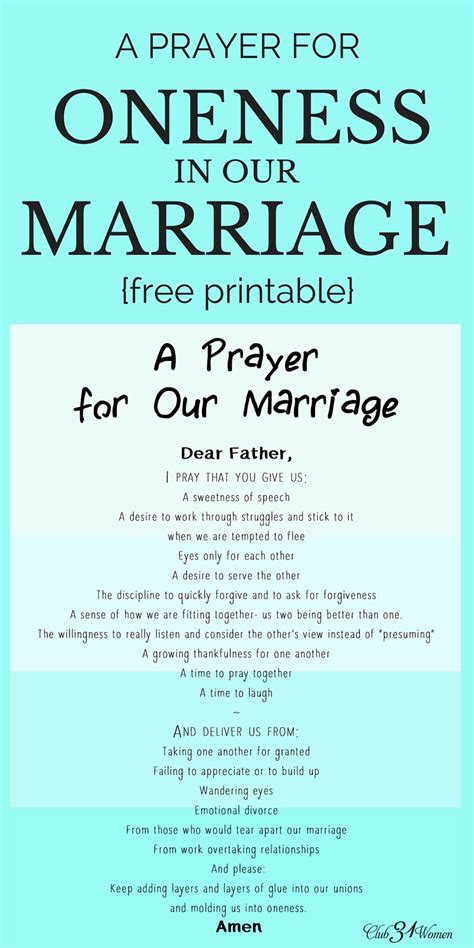 A Prayer For Oneness In Our Marriage With Free Printable