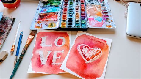 These watercolor diy greeting cards use stamps as an outline, so painting them is just like coloring in a coloring book. Easy Watercolor Valentine's Day Cards Ideas