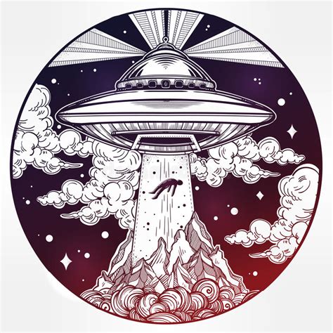 Draw a thin oval shape to enclose the cabin. Alien Spaceship Abduction. UFO Vector Art. Stock Vector - Illustration of drawing, retro: 69831144