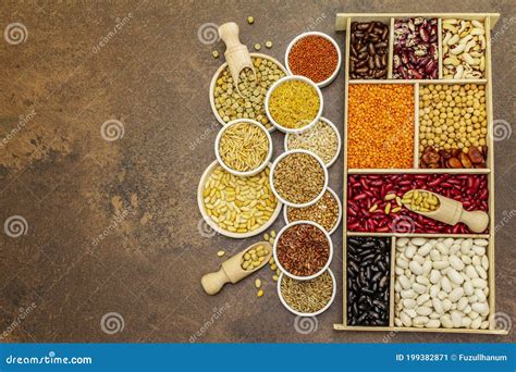 Assorted Different Types Of Beans And Cereals Grains Stock Image