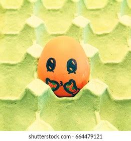Christmas Egg Faces Drawn Arranged Carton Stock Photo 664479121