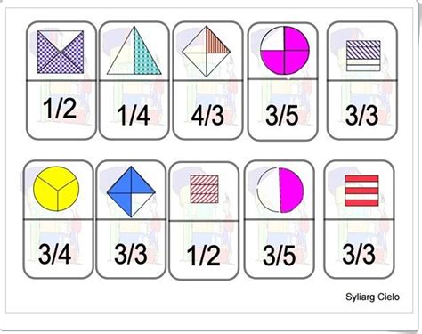 Juegos educativos de matemática 5. Recursos didácticos para imprimir, ver, leer: "Dominó de fracciones" (Aulapt.org) I 4º de ...