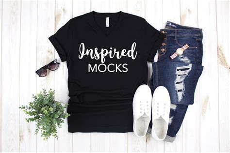 Download Bella Canvas 3005 V-Neck Black Tshirt Mockup | Shirt Mockup | Tee Mock Up | Mock Up | Styled ...