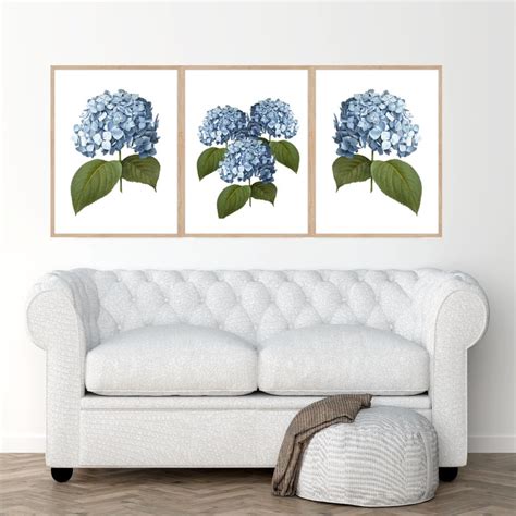 Blue Hydrangea Wall Art Set Of 3 Instant Download Etsy