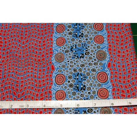 Fire Dreaming Blue Australian Aboriginal Art Fabric By Janet Long Cut