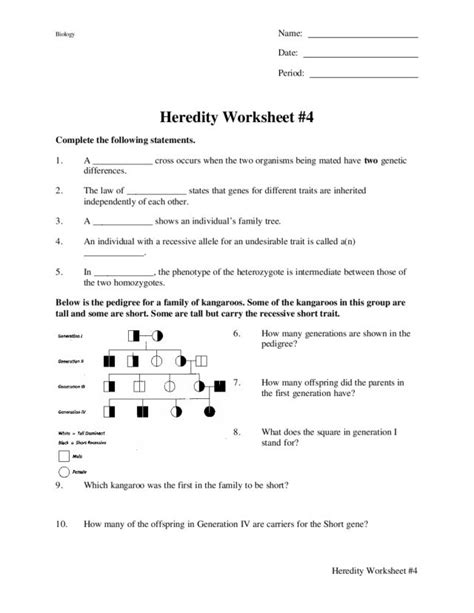 Heredity Worksheet 4 Worksheet For 9th Higher Ed Lesson Planet