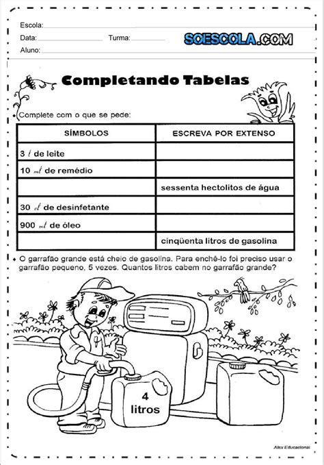 Atividades De Medidas De Capacidade 4 Ano