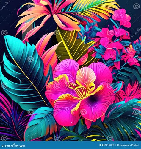 Tropical Background Colorful Flowers And Leaves 3d Illustration Ai