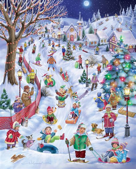 Sledding Hill 1000 Pieces Vermont Christmas Company Puzzle Warehouse