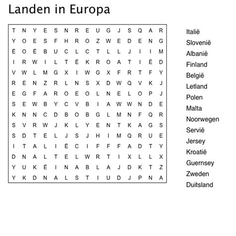 Woordzoeker landen in europa Woordpuzzels, Woordspelletjes, Woordzoeker