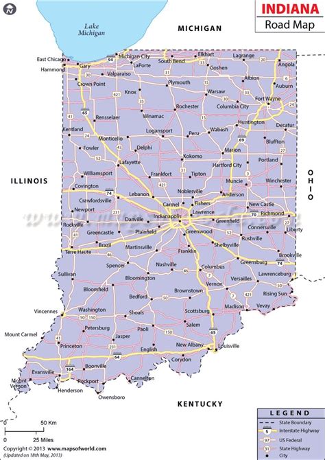 Indiana Road Map Maps Of The World Pinterest