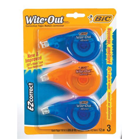 Bic Wite Out Brand Ez Correct Correction Tape White 3pk Grand And Toy
