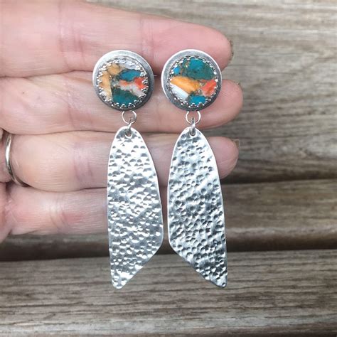 Turquoise Spiny Oyster Sterling Silver Post Earrings