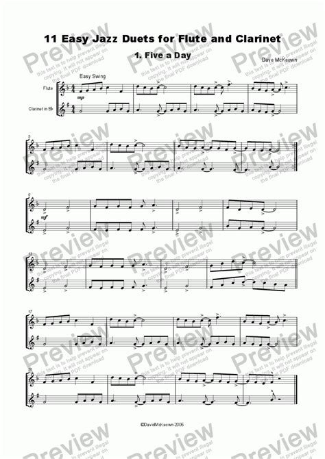 11 Easy Jazz Duets For Flute And Clarinet Download Sheet
