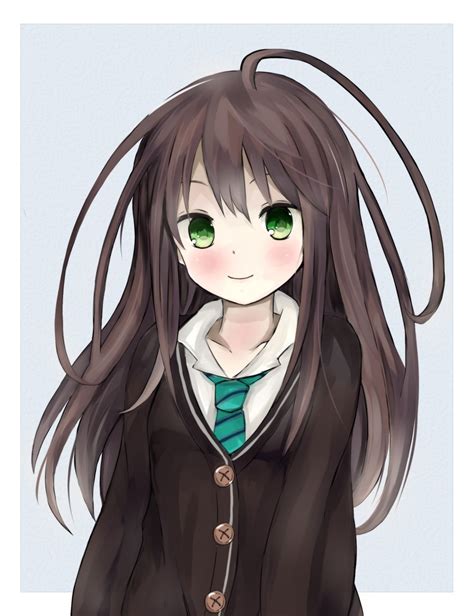 Anime Girl With Dark Brown Hair And Green Eyes