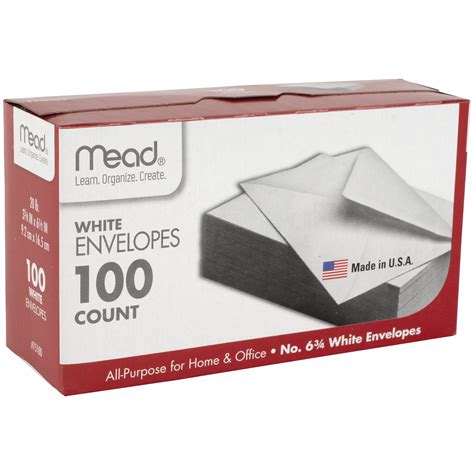 Mead Plain Envelopes Gummed No 6 34 100bx White 75100