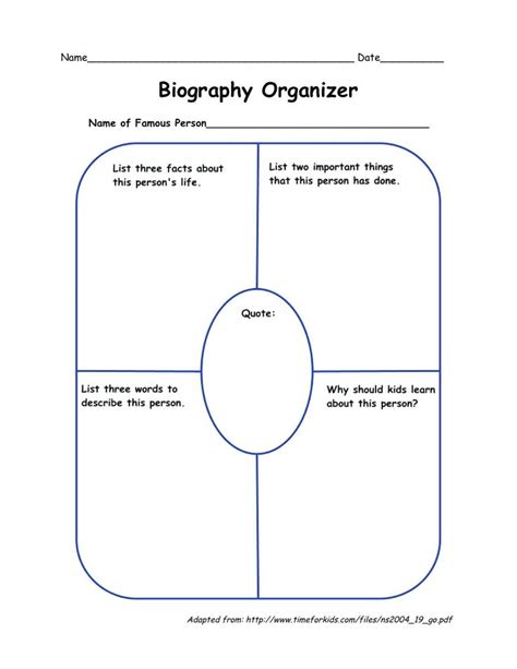 Free Printable Biography Graphic Organizer Printable
