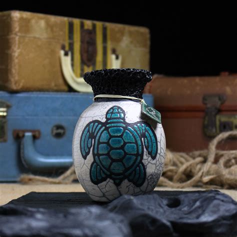Sea Turtle Vase Ceramic Vase White Crackle And Lava Hawaiian