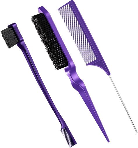 Geiserailie 3 Pcs Slick Back Hair Brush Set Bristle Hair Brush Edge